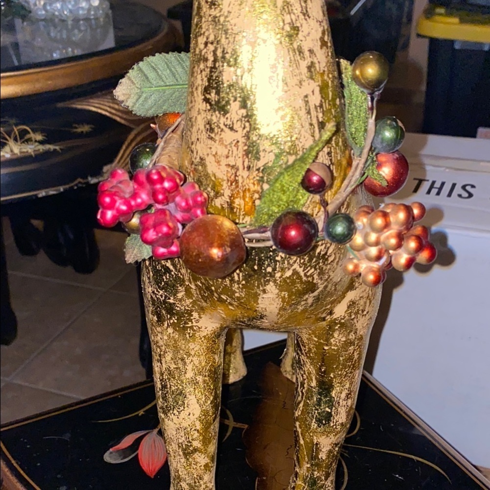BX49 Vintage Gold Decorative Reindeer with Colorful Accents - Picture 2 of 7